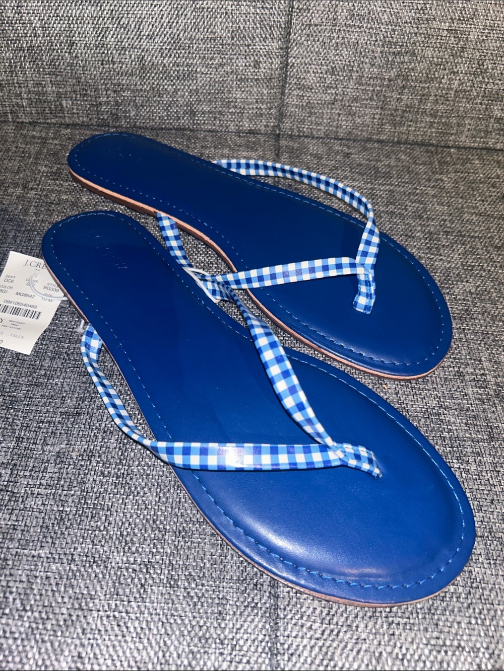 NEW - J. Crew Factory Blue Gingham Strap Flip Flop Sandals